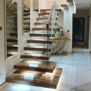 Cantilewer walnut stairs